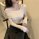 Stitching mesh long sleeve T-shirt women's autumn and winter thick solid color slim top Women's