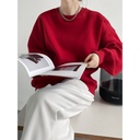 Luxi Autumn and Winter Velvet Thickened Wine Red Sweatshirt Women's Korean Style Minimalist Long Sleeve Pullover Top 2628
