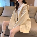 Embroidered pattern hooded sweater girls cardigan coat spring autumn winter lazy wind loose long sleeve top