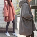 autumn and winter Korean style mid-length loose fleece hooded sweater women's coat top student trendy