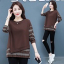 Super Fire Fake Two-piece Sweater Women's Spring and Autumn Plaid Stitching Contrast Casual Loose Base Shirt Women