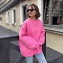 Crewneck Loose Sweat Women's Fall/Winter Street Solid Color Oversize Fleece Pullover Sweat