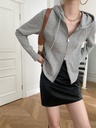 Sinan French waist-cutting slim double zipper hooded sweater slim coat early spring SN2094