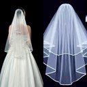 批发新娘结婚纱头纱双层缎带包边多层造型头纱加发梳头饰厂家直供