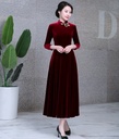Fleece-lined autumn and winter improved retro Korean velvet cheongsam cheongsam dress large swing dress young long