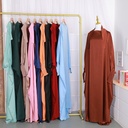 跨境女装中东土耳其迪拜纯色长袖大摆纯色带头巾连衣裙 FY124771