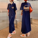 Summer Korean Style Fashion Large Size Women's Clothing Split Print T-shirt Long Skirt Over-the-knee Chubby Girl Dress