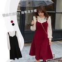 k2209 Large Size Year Fashion Casual Suit Slip Skirt + Lace Base Shirt Red Dress Two-piece Set