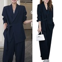 large size women's suit set fat mm loose suit coat casual wide leg pants two-piece [2306]]