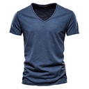 Summer popular men's solid color slub cotton V-neck short-sleeved T-shirt cotton men's clothing