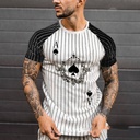 Summer 3D Printed Spades A Striped Contrast Color Men's Short-sleeved Casual Crewneck T-shirt