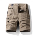 Summer multi-pocket cotton pants men's solid color workwear cropped pants men's plus size casual middle pants sports shorts men