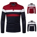 autumn and winter men's chest two-color stitching printed slim-fit lapel buckle commuter European size Long Sleeve POLO