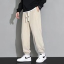 Summer Thin Ice Silk Pants Men's Trendy Brand Loose Leg Air Conditioning Pants Korean Style Trendy Casual Sports Ankle-length Pants