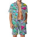 European Size Men's Casual Loose Shirt Set Hawaii Seaside 3d Digital Printing Beach Short Sleeve