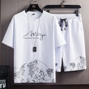 Short-sleeved T-shirt Set Men's Summer Arrival Mountain Print Fashionable Korean Style Slim-fit Large Size Sports Two-piece Set