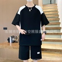Summer Wide Color Matching Splicing Sports suit Men's Loose All-match Casual Sports Two-piece Set