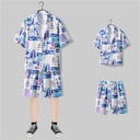 Trendy brand Hawaiian flower shirt men's summer casual sports suit short-sleeved shorts two pieces a set of ruffle boys