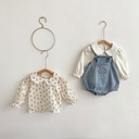 Autumn Baby Girl Baby Big Pocket Denim Overalls + Doll Collar Long Sleeve Top Base Shirt