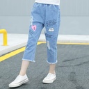 Girls' cropped jeans summer children's clothing thin loose summer pants summer girls' Western style middle pants