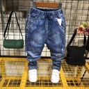 Boys' Fleece-lined Thickened Jeans Autumn and Winter Stretch Korean Style Loose Trousers