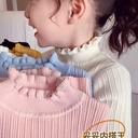 Girls' Sweater Pullover Autumn and Winter Wooden Ear-rimmed Knitwear Western-style Korean-style Base Shirt Wool Children's High Collar Top