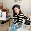 Emo Beibei Children's Black and White Contrast Color Sweater Girls' Korean-style Rabbit Fleece Core-spun Yarn Chanel-style Striped Knitted Jacket
