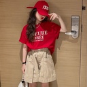 女童短袖T恤夏季新款韩版洋气女大童红色字母打底衫儿童纯棉上衣