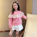 Spring and Autumn lace girls' sweater Korean style round neck pullover thin velvet children's sweater factory outlet