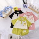 Children's Polo Shirt Set Korean Style Color-blocked Summer Short-sleeved Shorts Lapel Boys and Girls Casual Sports Set