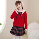 Girls' Autumn Suit Fashionable Sweater and Skirt Set for Middle School Children's College Style JK Uniform Two-piece Set