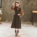 girls' autumn suit big children's plaid dress suit Korean style two-piece suspender skirt