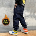 Children's Clothing Middle and Large Boys Velvet Jeans Children's Pants Casual Children's Pants One-piece Velvet