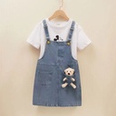 Girls' Denim suspender skirt suit two-piece set baby girls' fashionable fashionable summer clothes children's short sleeve casual suit