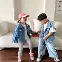 Verwood children's clothing children's denim coat spring clothing for boys and girls casual solid color cardigan female baby spring coat