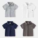 Boys' Short-sleeved T-shirt Children's Solid Color Polo Shirt Baby's Summer Top Pocket Label Fashion Lags