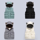 Autumn and Winter Velvet Warm Children's Vest Monochrome Cute Hat Children's Vest Casual Fashion Sleeveless Vest