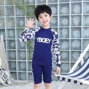 专业批发新款小中大童分体套装儿童泳衣 迷彩长袖速干男童游泳衣