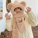 Little Bear Hat Winter Cute Warm Thickened Scarf One-piece Ear Protection Hat Three-piece Set Cycling Cold-proof Imitation Rabbit Hair