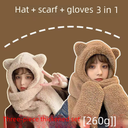 Winter scarf one-piece hooded parent-child cute bear ears warm padded hat scarf gloves three-piece set