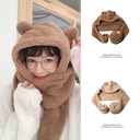Cute Bear Hat Scarf Women's Autumn and Winter Plush Thickened Hat Scarf Three-piece Suit