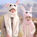 Children's rabbit ears moving hat autumn and winter scarf gloves integrated cute warm boys and girls hooded scarf