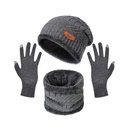 跨境厂家直供冬季保暖加绒加厚帽子围巾围脖纯色触屏手套三件套
