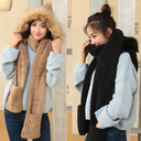 Korean style scarf hat gloves one-piece padded plush one-piece imitation fox fur hooded winter warm three-piece set
