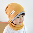 秋冬季新款韩版儿童套脖堆堆帽套装 纯棉双层撞色套头帽围脖2件套