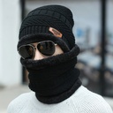 Autumn and winter warm neck protection wool hat men's fleece-lined thickened knitted hat pullover scarf two-piece set