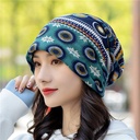 Multi-purpose pile hat knitted hat closed toe pullover hat ethnic style circle snowflake confinement hat scarf