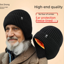 Middle-aged and elderly knitted hat men's autumn and winter fleece-lined thickened ear protection old grandpa wool hat warm all-matching