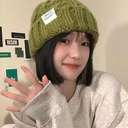 Hat Women's Thick Knitted Wool Hat Autumn and Winter All-match Big Head Green Loose Instagram Style Fashionable Small Face