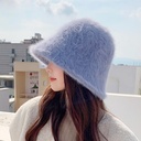 Autumn and winter Ladies Japanese warm rabbit fur bucket hat outdoor travel fashion solid color dome basin hat tide